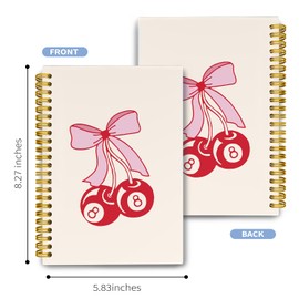 LiTiu Pink Spiral Journaling Notebook,Coquette Trendy Campus Aesthetic Notebook, Cherry 8 Ball Bow Preppy Funky Hardcover Spiral Notebook, 80 Sheets 5.8x8.3