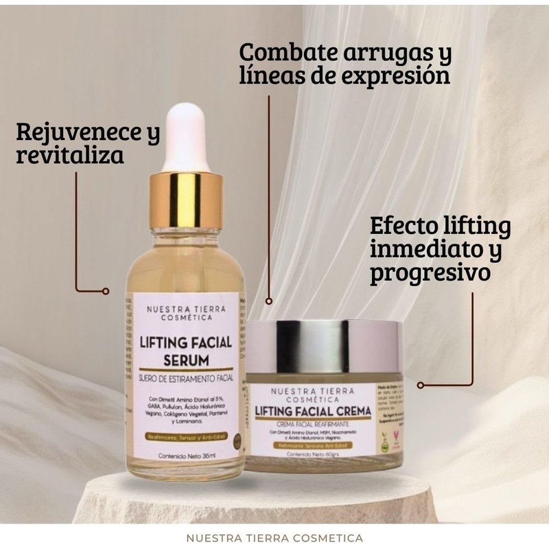 Nuestra Tierra Cosmetica Kit Lifting Facial, Suero Reafirmante, Crema Facial,