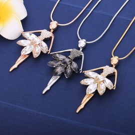 Women's Necklace Dazzling Ballerina Pendant Necklace with Shining Crystal for Girls Gold Long Chain Necklace (Silver plated(white))