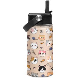 SANDJEST Kids Water Bottle Cat Water Bottles 12oz with Straw Insulated Stainless Steel Travel School Tumbler Double Wall Vacuum Cup for Girls Kid Boys