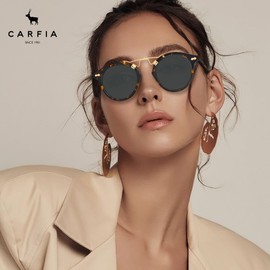 CARFIA Small Acetate Polarized Sunglasses for Women UV Protection, Retro Double Bridge Eyewear Metal Brow Round Sunnies