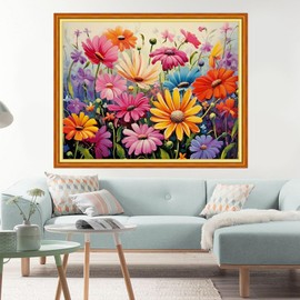 Dimxvean Stamped Cross Stitch Kits,Cross Stitch Kits for Adults Beginners,Embroidery Kits Full Range of Cross Stitch Stamped Kits Needlepoint Kits Cross Stitch Patterns-Colorful Flowers 16x20 inch