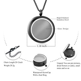 QGJNSGC Cremation Locket Necklace for Ashes of Loved One Carry Photo Glass Memorial Urn Jewelry Keepsake Ashes Locket Pendant Jewellery Gifts (Black)