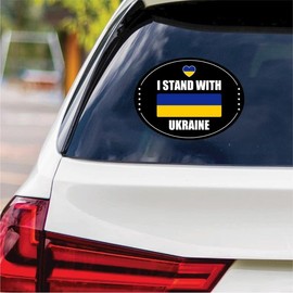 I Stand with Ukraine Sticker Vinyl Decal, Stand with Volodymyr Zelensky Sticker, Support Ukraine, Ukrainian Flag Bumper Sticker, VP14736-6" x 4.5"