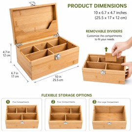 Sinkzaico Stash Box with Tray, Large Bamboo Storage Box with Removable Organizer Tray & Airtight Jars Set, Decorative Home Smell Proof Wooden Box for Men and Women (Wood)