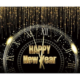 OFILA Happy New Year Backdrop 10x8ft New Year's Eve Photography Backdrop Countdown Clock Shining Gold Background 2025 New Year Celebration Party Decorations Banner Family Photo Studio Props