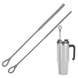 2Pcs Silicone Straw Cleaning Brushes, Extra Long, Used for Cleaning Glass Metal Smoothie Straws and StrawCups,Non-Slip Handle Soft and Bendable, 6mm+9mm. (Gray)