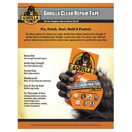 Gorilla Crystal Clear Duct Tape, 1.88" x 9 yd, Clear, (Pack of 10)