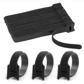 100Pcs Reusable Cable Ties - Adjustable Cable Straps, Black Hook and Loop Cable Ties, Multi-Purpose Tidy Wraps Ties, Cable Cord Wire Organizer for PC, Phones, Computer Cable Management