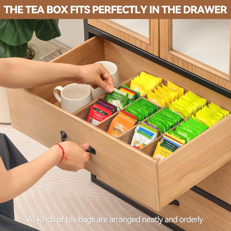 KIRIGEN Wood Tea Organizer 12 Compartments Tea Bag Holder Wooden