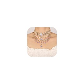 Denifery - Juego de joyas de novia de vidrio de plata, collar de boda, arete de novia con diamantes de imitación, accesorios para mujeres y damas de honor, Metal, Sin piedra preciosa