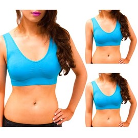 Sodacoda Women's Sports Fitness Yoga Bra - Seamless, Non-Wired, Removable Inserts, 3x blue