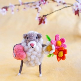 Sew Heart Felt Valentine's Day Gift l Hand Felted Heart and Flowers Sheep l Organic Wool l Hand Made Home Decor l Natural Fibres l Fair Trade l Plush Novelty Animal Ornament