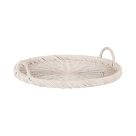 Kate and Laurel Cormont Modern Round Woven Rattan Tray with Handles, 23 Inch Diameter, Whitewash Rattan, Decorative Circle Boho Tray for Use as Versatile Ottoman Tray or Serving Platter
