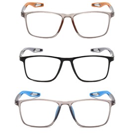 JOON-joon Reading Glasses Men 3 Pairs Sports Style Comfortable and Flexible Blue Light Blocking Readers for Men+2.0