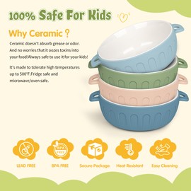 iNeibo 4 Packs Porcelain Baby Bowls with Silicone Sleeve,Anti Scald Toddler Bowls for Baby Food Feeding,Non Slip,BPA-Free,Microwave & Dishwasher Safe