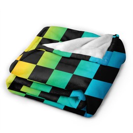 Gbuzozie Black and Rainbow Checkered Fleece Blanket Lightweight Ultra-Soft Throw Blanket for Sofa Couch Bed Camping Travel - Super Soft Cozy Microfiber Blanket 60"X50"