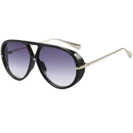 SevenColor Trendy Oversized Aviator Sunglasses for Women Men Retro Big Round Shield Sun Glasses Vintage Shades (Black/Grey Gradient)