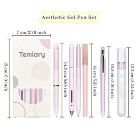 Temiary 5Pcs 0.5mm Gel Ink Pens & 1 Pc Highlighter, No Bleed Black Ink Fine Point Pen for Journaling, Smooth Writing Aesthetic Gel Pen for Home Office School Supplies (Pink)