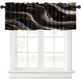 Yearn Jear - Cortinas con cenefa de ventana de mármol negro, abstractas, modernas, con textura de tinta dorada, venas doradas, para cocina, sala de estar, recámara, baño, ventanas, 54 x 18 pulgadas, 1