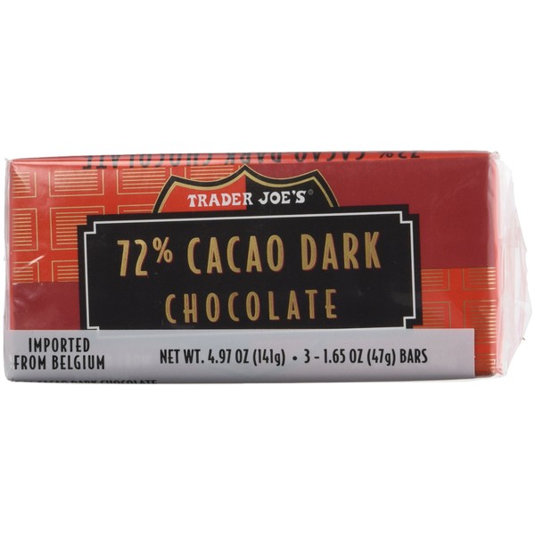 Trader Joe's 72% Cacao Belgian Dark Chocolate Bars (2 Packs of 3)