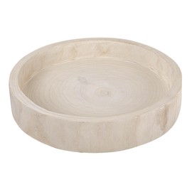 Creative Co-Op Round Hand-Carved Paulownia Wood Tray, Whitewashed Finish Accent Decor