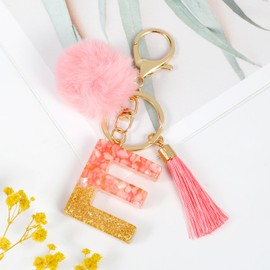 MWOOT Name Letter Keyring, Pink Lanyard for Women, Resin Key Rings for Door, Car, Keys, Handbags, Decoration, PINK-E