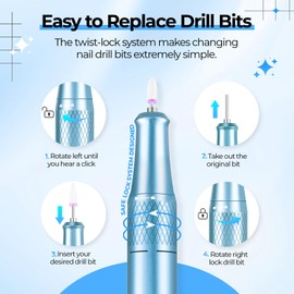 (Need Host) Electric Nail Drill Pen, 40000RPM Handle Handpiece Polishing Machine Part Replacement Aluminum Alloy, Electric Nail File DC Connector for Manicure Pedicure Machine Accessory Tool (Blue)