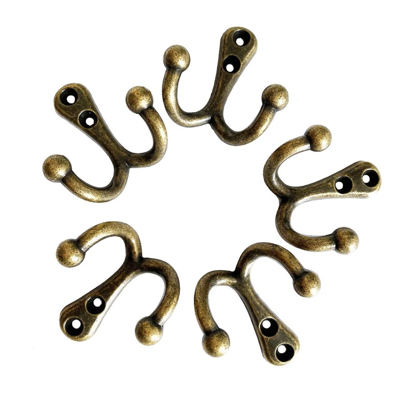 Mokife Pack of 5 Vintage Bronze Coat Hooks Double Wall