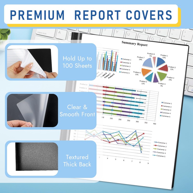 8 Pack Report Covers, COIDEA Report Covers with 3-Prong Fasteners,