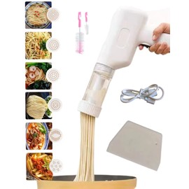 Handheld Electric Noodle Machine, Portable Italian Noodle Making Machine With Mold And Cutting Tools, 6-In-1 Cordless Noodle Machine, Automatic Dough Pressing Machine With Cleaning Brush - White
