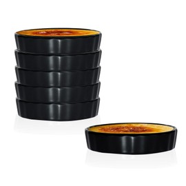 6oz Porcelain Ramekins for Creme Brulee, Oven-Safe Mini Baking Dishes, Striped Ceramic Ramekins, White Dessert Cups for Quiche, Soufflés, Dips & Serving, Set of 6 (BLACK)