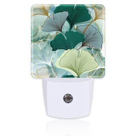 sndheke Green Gold Ginkgo Leaves Night Light for Kids,Abstract Botanical Leaves Night Light Plug in with Dusk to Dawn Sensor,0.5w Energy Saving Nightlight for Hallway Stairway Kitchen Bedroom