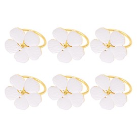 WANGCL Set of 6 Napkin Ring Holder White Floral Serviette Buckles for Wedding Party Banquet Thanksgiving Christmas Dinner Table Décor（White）