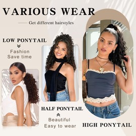 SHNMIN SHNMIN Ponytail Extension,Curly Drawstring Ponytail Extension for Black Women Natural Black Curly Clip in Hair Extensions 18 Inch Synthetic Hairpiece for Daily Party