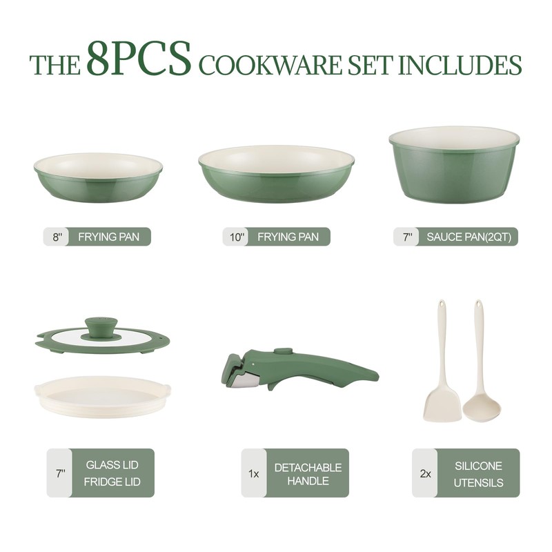 Ceramic Cookware Set Non Stick 8Pcs Pots and Pans Set