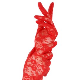 Brimekichio Red Lace Gloves for Women, Tea Party Long Red Gloves Women Formal Opera Flower Lace Design Elegant Stretchy 21.6 in