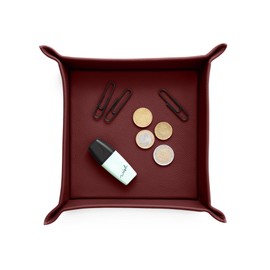 eglooh - Iris - Pocket Empty Made of Genuine Leather Bordeaux Red - Desk Organiser with Modern Design - Storage Compartment for Keys, Coins, Jewellery - cm 18 x 18 cm - Made in Italy