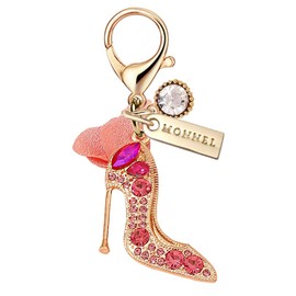 MONNEL MC439 Crystal Lady High-heel Shoe Lobster Clasp Charm for Women with Velvet Bag (Pink,1 Piece)