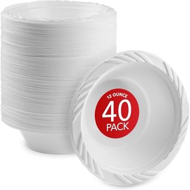 (40 Pack) 12 oz Elegant White Plastic  for Parties Small Disposable Bowl for Fancy Dinner or Cocktail Party, Soup and Salad, Thick and Sturdy - Color: 40
