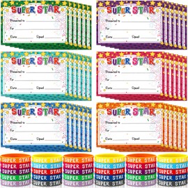 Eaasty 60 Pcs Marquee You're a Star Student Certificates Preschool Award Card Super Star Happy Birthday Wristband Award Recognition Positive Behavior of The Week Certificate for Kid(Super Star)
