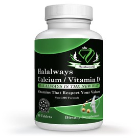 Halalways Calcium/Vitamin D Certified Halal Supplement Bone Health Support, with Calcium & Vitamin D, Dietary Supplement, Vitamin Supplements, for Men & Women, (650mg Calcium, Vitamin D 10mcg)