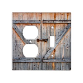 Decorative Wall Switch Cover Plate - Wooden Barn Door Decor Switch Plate - Rustic Farmhouse, Country Home and Cabin Wall Accent, Great Home Improvement, (Double Outlet/Toggle Switch Right)
