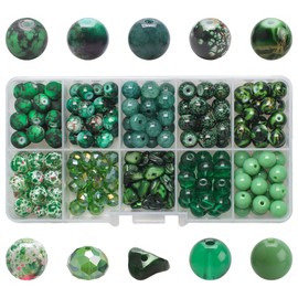 SPTwj Pack of 200 Natural Gemstone Beads 8 mm Crackle Glass Beads Green Gemstone Beads Round Stone Beads DIY Craft Beads for Threading for Jewellery Making Bracelets Necklaces Jewellery
