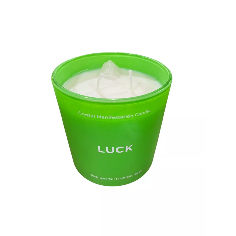 Luck, Crystal, Manifestation, Candle, 14oz, Infused, Clear, Quartz, Prosperity