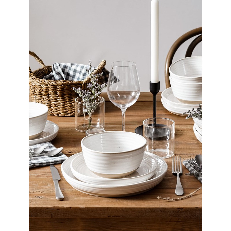LE TAUCI Dinnerware Sets 12 PCS, Ceramic Plates and Bowls