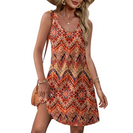 OFEEFAN Boho Dresses for Women 2025 Vestidos De Verano para Mujer Loose V Neck Swing T Shirt Casual Dress Sundresses Easter Floral 04 XL