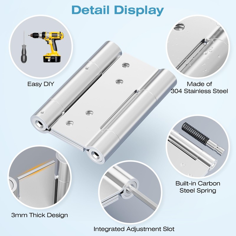 Ranbo 3 Inch Heavy-Duty 304 Stainless Steel Double Spring Hinge,