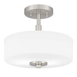 Tawson Abra 2-Light Semi Flush Mount Light with Etched Glass in Drump Shade Brushed Finish for Hallway, Entryway, Passway, Dining Room, Bedroom, Garage, Kitchen Island, Balcony