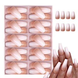 Auriselle 120 Stück 12 Größen Nails Press on Nails Set Gradual Weiß Nude Sargform Künstliche Fingernägel zum Aufkleben natürlichem Look langer Haltbarkeit Hochzeiten Partys den Alltag Kunstnägel